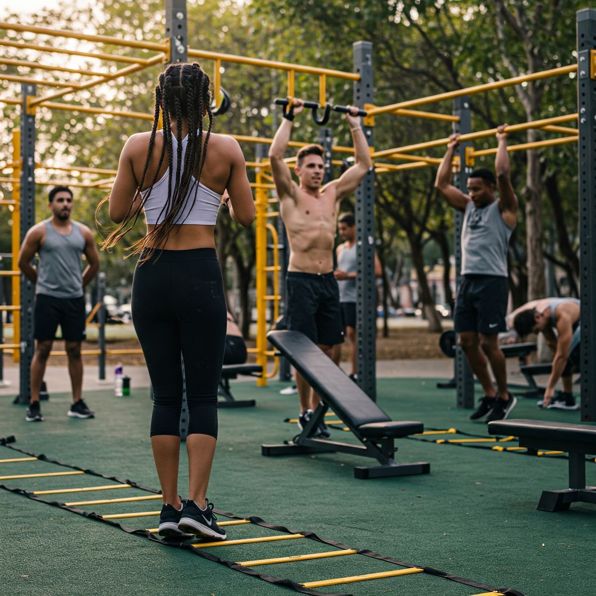 Group movement session outdoors
